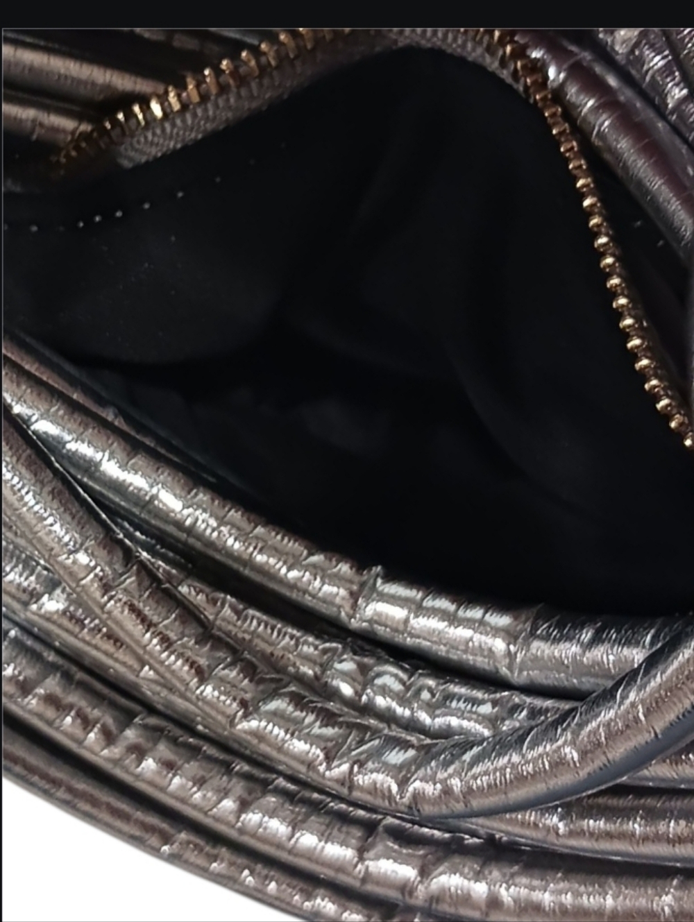 Curved Knotted Noodle Convertible Bag Futuristic Glam Silver Foil - Picture 9 of 9